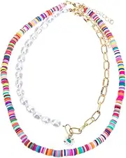 [HAPINARY] 1 Set colorful bead necklace crystals necklaces rhinestone choker necklace necleses for women r necklaces for women trendy beach necklaces for women layered beads summer necklace