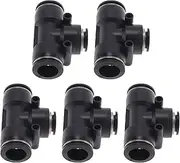 X AUTOHAUX Push to Connect Air Fittings 5/8" x1/2" x5/8" t Type Reducing Air Line Quick Connector Plastic 5 Pcs Black Silver Tone