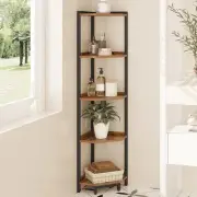 Corner Shelf Stand, Corner Bookshelf, Storage Standing Shelf Unit with Metal ...