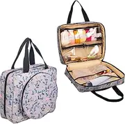 Portable Square Cross Stitch Starter Kits Bag Embroidery Project Bag Embroidery Tool Storage Tote Bag with Multifunctional Pockets, Bag Only (Flower Pattern)