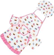 Abaodam Kids Apron Set with Chef Hat Sleeve Glove and Pot Holder Mat Kids Apron Chef Hat Set Children Aprons with Pockets for Girls Boys Painting Cooking Baking Wear