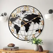 KEQAM Large World Map Wall Clock, Metal Minimalist Modern Clock,Round Silent Non-Ticking Battery Operated Wall Clocks for Living Room/Home/Kitchen/Bedroom/Office/Farmhouse Decor (24 Inch)