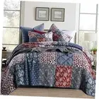 Quilts Size 3-Piece Quilt Set Real Patchwork Bedspread Queen D-dark Night