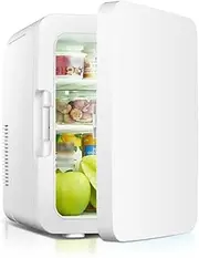 10L Mini Fridge for Bedroom Under Counter Fridge Freezer Food Heater Beverage Cooler Portable Compact Personal Refrigerator Quiet with Carry Handle for Small Space Office, Home, Car AC+DC (Color : Wh