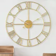 Large Wall Clock Round Metal Nearly Silent Little Ticking Battery Operated Gold 40cm