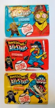 Vintage 1988 Awesome All Stars Leaf Trading Cards/STICKERS 3 Unopened Wax Packs
