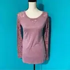 NWT LC Lauren Conrad XS Mauve Orchid Lace Sleeve Hi-Low Tunic Top