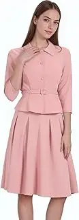 [Allegra K] Business Skirt Suit Sets for Women 2 Piece Outfits Office Long Sleeve Blazer Jacket Pleated Skirts