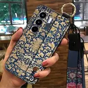 Phone Case Compatible with Itel Power70, Wrist Strap Protective Phone Holder Fashion Design Chinese Style Silicone Ring Durable Soft case