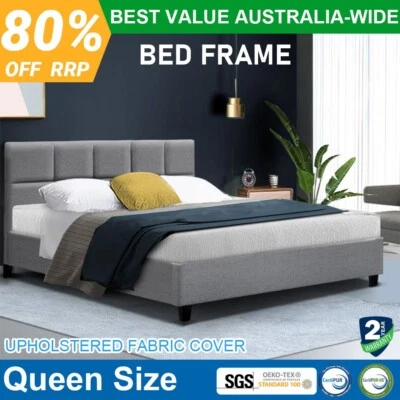 Artiss Bed Frame Queen Mattress Base Wooden Platform Upholstered Fabric TINO