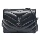 【YSL】LOULOU系列V字縫線銀色金屬LOGO小牛皮斜背包(小-黑678401-DN706-1000)