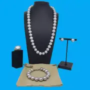 SILVER CWFP Necklace/Bracelet/Earring/BAROQUE Cultured Pearl Zircon Ring SET