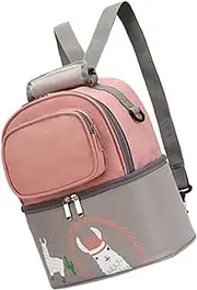 Breast Pump Bag, Breastmilk Cooler Transport Bag Soft Sturdy Layer Insulation Milk Bottle Lunchbox Backpack (Pink Gray)