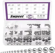 Swpeet 330Pcs 16 Size 1mm 2mm 2.5mm 3mm 3.5mm 4mm 4.5mm 5mm 5.5mm 6mm 7mm 8mm 9mm 10mm 11mm 12mm Metric Steel Loose Bicycle Bearing Steel Ball Precision Balls Assortment Kit for Bicycles Casters