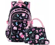 Girls Bow Pattern Primary Middle School College Schoolbag 3Pcs Backpack Set,Girls' School Backpack Set (With Crossbody),Girls' Schoolbag Schoolbag - Black