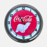 18" Coca Cola Bear Cub Metal Sign Designed White Neon Clock