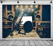 CORFOTO 7x5ft Fabric Microphone Backdrop Photography Professional Condenser Studio Microphone Sound Background Music Party Decorations Live Concert Backdrop Photoshoot Booth Studio Props