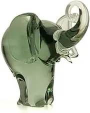 Hand Made Recycled Glass Elephant Sculpture Trunk Up [O1-BU]