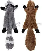 PDTO No Stuffing Dog Toy, Stuffing Free Dog Chew Toys Set with Squirrel and Raccoon Squeaky Plush Dog Toy for Small and Medium Dogs - 2 Packs, 15.7 Inch