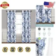 Dual Set of Farmhouse-Inspired Blackout Curtains - Birds & Flowers, 2 Panels