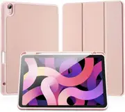 For Apple iPad Air 4 / 5 Case, Air 4th / 5th Generation 10.9 2020 / 10.9 2022 Cover Folio Leather Case Cover With Pencil Holder (Rose Gold)