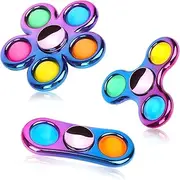 Taefuhnn 3 Pack Pop Fidget Spinner Bulk for Kids Adults, Cool Pop It Hand Fidget Spinners, Rainbow Color Anxiety and Stress Relief Sensory Toys for Kids Party Favors Supplies Birthday Return Gifts
