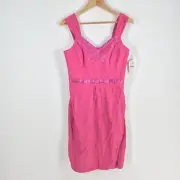 NEW Cue womens dress size 10 pencil pink sleeveless Vneck cotton blend 050561