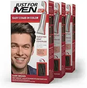Just For Men Easy Comb-In Color (Formerly Autostop) Mens Hair Dye, Easy No Mix Application - Dark Brown, A-45, 3 Pack