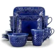 Elama Indigo Lotus 16 Piece Square Dinnerware Set *FREE SHIPPING*