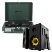 Crosley Cruiser Bluetooth Portable Turntable - Dark Emerald + Bundled Majority D40 Bluetooth Speakers