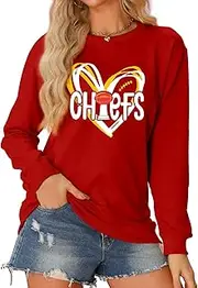 JDyymiys Football Sweatshirt Women Game Day Sweatshirts Football Team Fans Pullover Shirt Heart Graphic Long Sleeve Tops