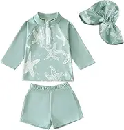 [Yoolhamy] Baby Boy Swimsuit One-Piece Toddler Swimwear Long Sleeve Zipper Boys' Swim Suit with Sun hat for Newborn Swimming Costume