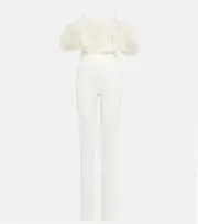 [David Koma] David Koma Feather-trimmed cady jumpsuit AU 8 white