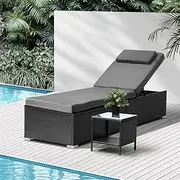 Livsip Sun Lounge Wicker with Table Outdoor Furniture Rattan Day Bed Garden Chair Black