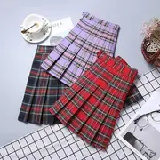 Plaid Pleated Mini Skirt Black - Red & Green Stripes - XL