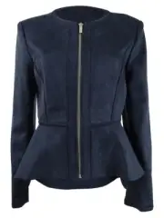 DKNY Women's Petite Faux-Suede Zip-Front Peplum Jacket (2P, Classic Navy)