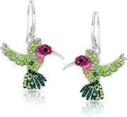 [BLING BIJOUX Jewelry] BLING BIJOUX - WOMEN'S SILVER EARRINGS - Sterling Silver pendant Earrings with Colorful Flying Hummingbird Crystal - women's jewellery and Gifts - Hypoallergenic earrings Hooks …