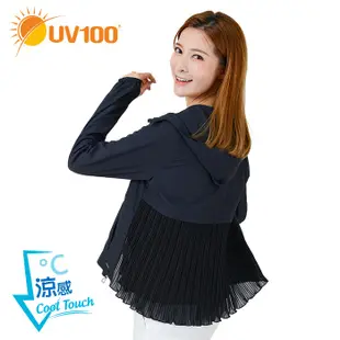 【UV100】 防曬 抗UV-涼感輕量連帽外套-細褶雪紡 (AA21071)