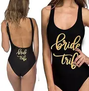 [LEZI] Woman Bride Bride Tribe Gold Letter Back Print Swimwear Swimsuit One Piece Swimming Bareback High Cut Removable Pad Bodysuit