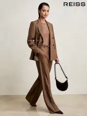 Reiss Tan Solene Petite Wool Blend Double Breasted Suit Blazer (H14144) | $550