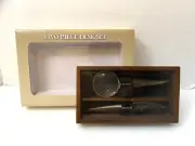 2 Piece Desk Set Magnifying Glass & Letter Opener Bone Horn Handle Wood Case NEW