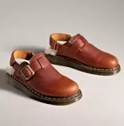 ANTHROPOLOGIE Dr Martens Jorge II Ambassador Faux Fur SlingBack LEATHER Mules 9