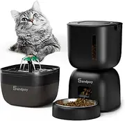 Automatic Cat Feeder and Water Dispenser, 3L Cat Food Dispenser with Locking Lid, Two-in-One Set Timed Cat Feeder for Cats and Puppies, Sandpoy Pet Feeder with Portion Control, 4 Daily Meals (Black)