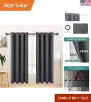 Gray Linen Look Blackout Curtains - Room Darkening, Set of 2 Panels