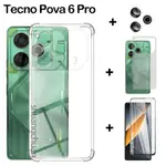 4IN1 適用於 TECNO POVA 6 PRO 手機殼全覆蓋 POVA 6 PRO 鋼化玻璃 + 鏡頭膜 + 背膜