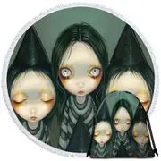 Gothic Painting Three Witchy Sisters Maiden Witches Round Beach Towel