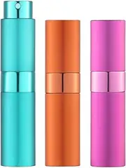 8 ml Perfume Atomiser Empty (Pack of 3) Mini Spray Bottle, Perfume Container, Perfume Atomiser Refillable (Cyan, Rose Red, Orange)