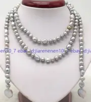 Rare 7-8mm Baroque Gray Pearl & 12-13mm Gray Coin Pearl Necklace 48 inch