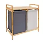 Bamboo Laundry Hamper and Shelf, 2 Sections Laundry Basket with Removable Lin...