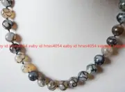 8/10/12mm Black & White dragon Veins Agate Gemstone Round Beads Necklace 18" AAA